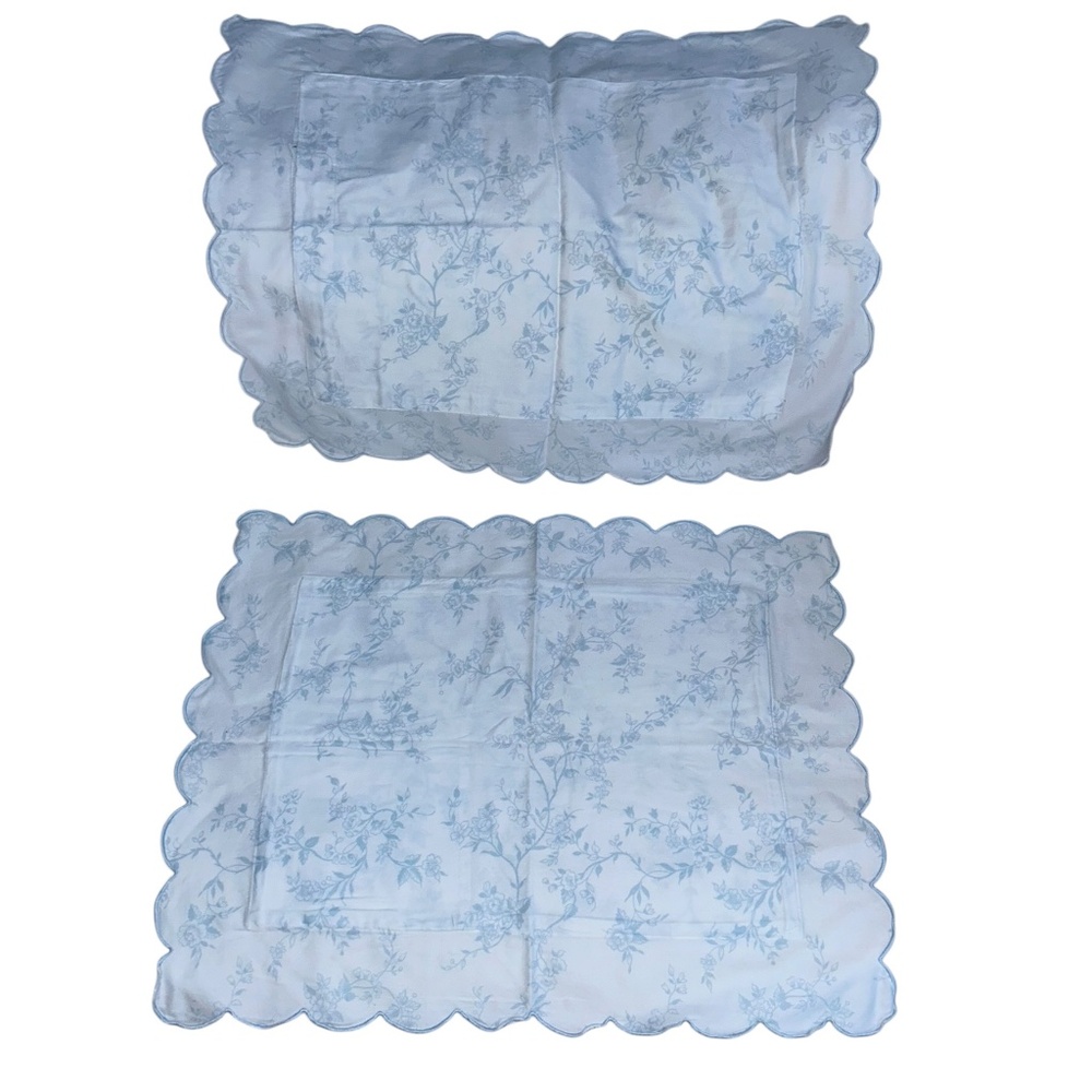 Schweitzer Linens blue floral embroidered scallop 2 mini 15x11 pillow cases